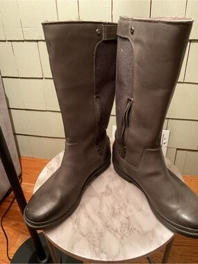 UGG Women’s  Tall Olive Green Leather Zip-Panel Boots